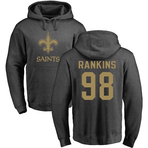 Men New Orleans Saints Ash Sheldon Rankins One Color NFL Football #98 Pullover Hoodie Sweatshirts->new orleans saints->NFL Jersey